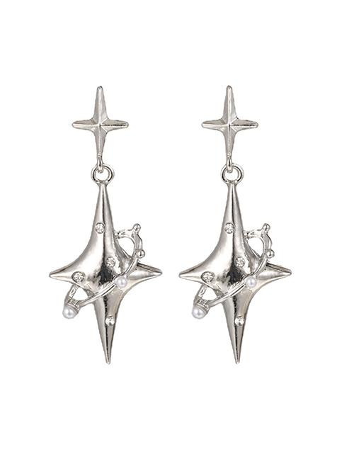 Fashion Silver Alloy Diamond Star Stud Earrings