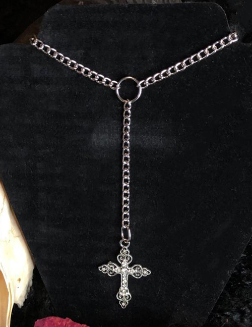 Fashion Silver Metal Cross Y Necklace