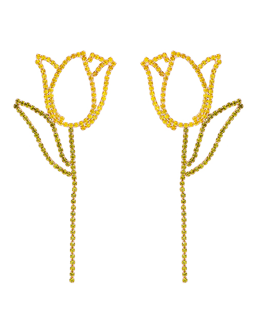 Fashion Yellow Alloy Diamond Tulip Stud Earrings