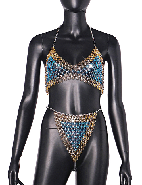 Fashion As Shown In The Picture Geometric Gemstone Halter Tank Top And Panty Set
