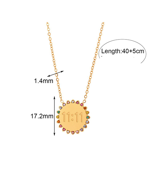 Fashion Rhinestone Sunflower 11:11 Pendant Necklace - Gold - Color Diamond Titanium Steel Diamond Number Medal Necklace