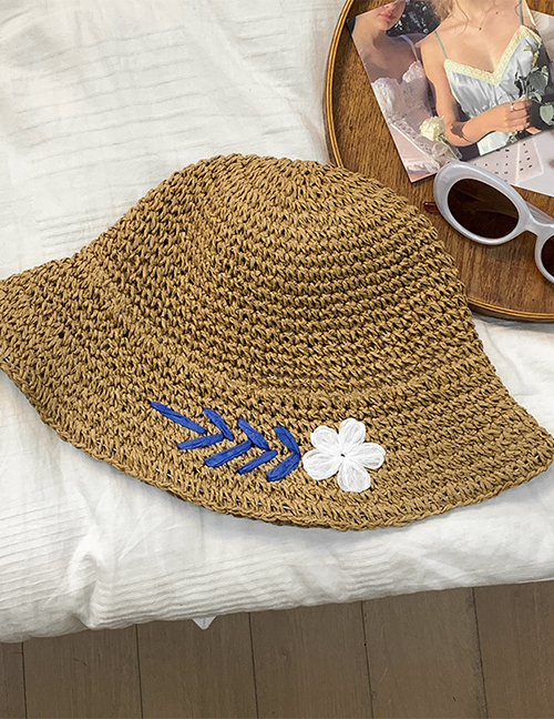 Fashion Khaki Straw Flower Embroidered Sun Hat