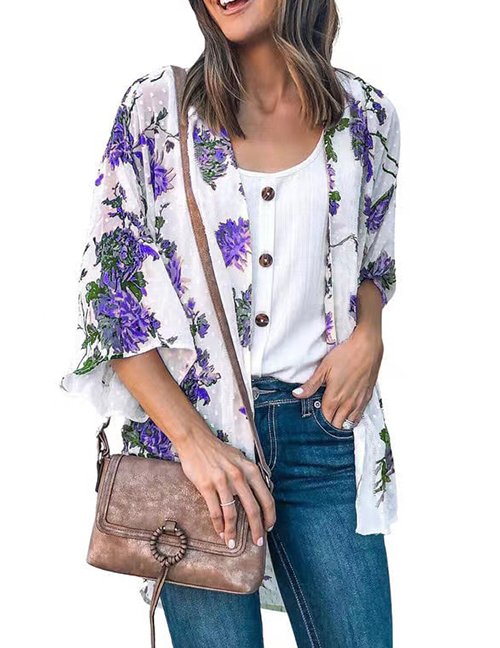 Fashion Purple Polyester Printed Jacket