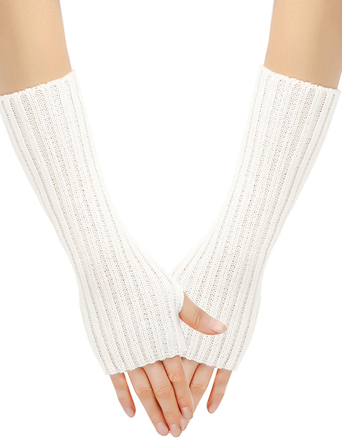 Fashion White 3# Wool Knit Gloves