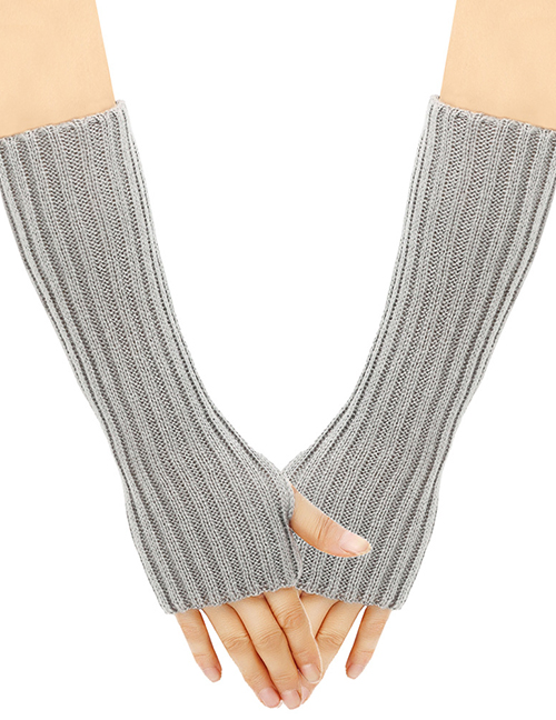 Fashion Light Gray 5# Wool Knit Gloves