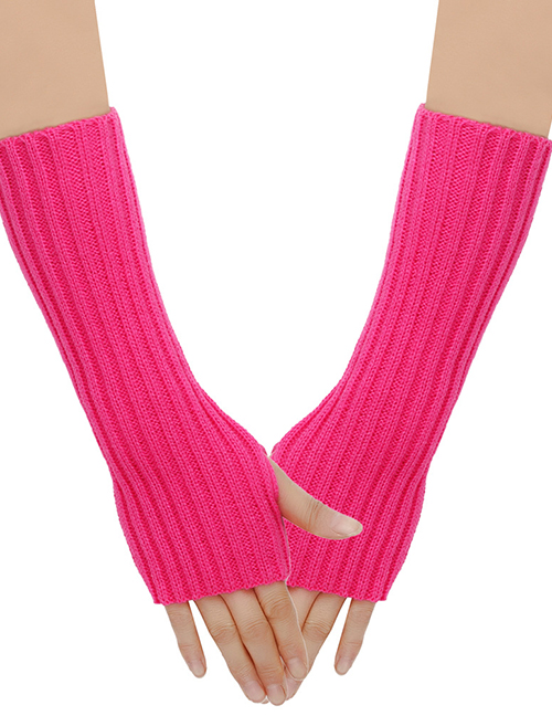 Fashion Fluorescent Rose Red 9# Wool Knit Gloves