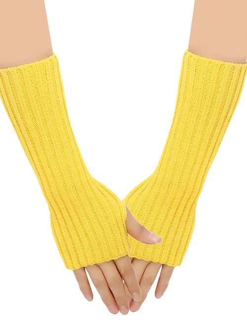 Fashion Bright Yellow 12# Wool Knit Gloves