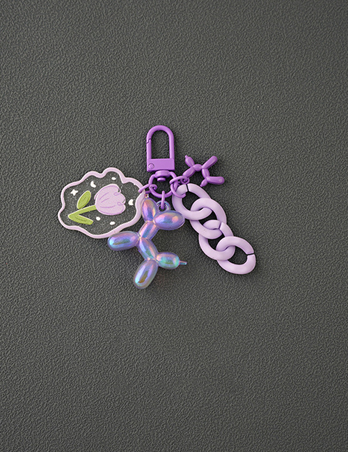 Fashion Purple Metal Chain Flower Balloon Dog Keychain