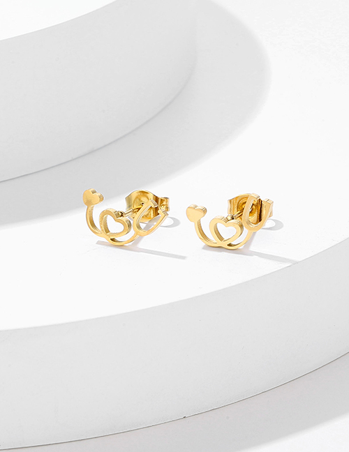 Fashion Gold Titanium Steel Geometric Heart Stethoscope Stud Earrings