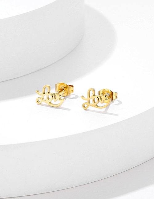 Fashion Gold-2 Titanium Steel Geometric Alphabet Stud Earrings