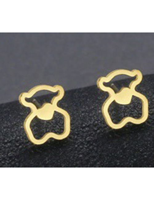 Fashion Gold-18 Titanium Steel Geometric Bear Stud Earrings
