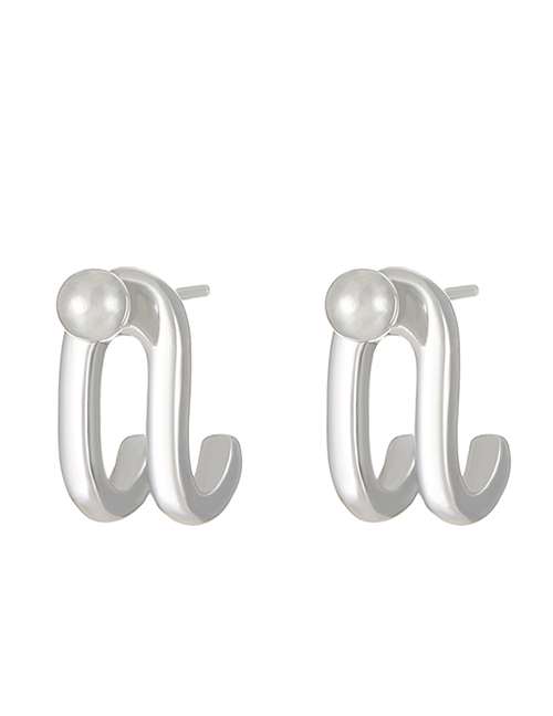 Fashion Silver Double Wire Back Hanging C-shaped Stud Earrings