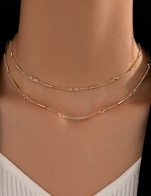 Fashion Gold Alloy Diamond Geometric Chain Double Layer Necklace