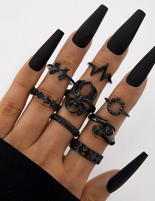Fashion Black Alloy Spider Palm Love Ring Set