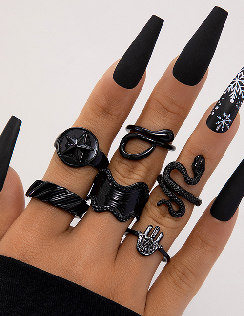 Fashion 3# Alloy Spray Painted Snake Palm Pentagram Ring Set