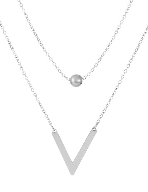 Fashion Silver Alloy Geometric Ball Alphabet Double Layer Necklace