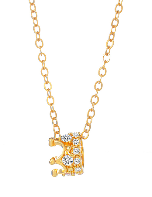 Fashion Gold Copper And Diamond Crown Necklace