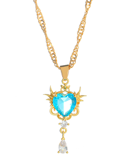Fashion Blue Alloy Diamond Heart Necklace