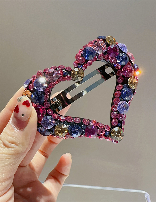 Fashion Pink And Purple Mixed Color Rhinestone Heart Hair Clip