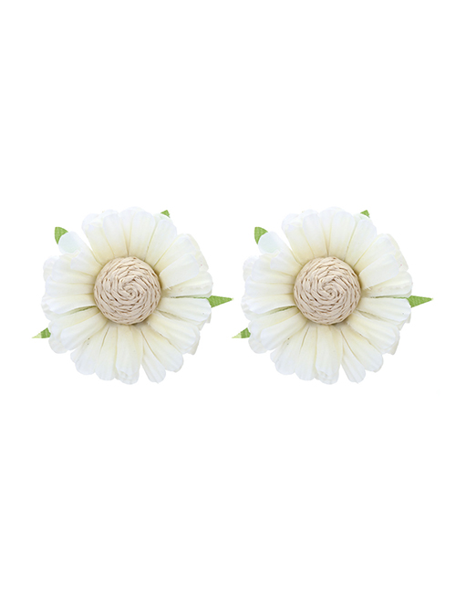 Fashion White Fabric Flower Stud Earrings