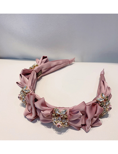 Fashion Pink Geometric Rhinestone Multi-bow Wide-brimmed Headband