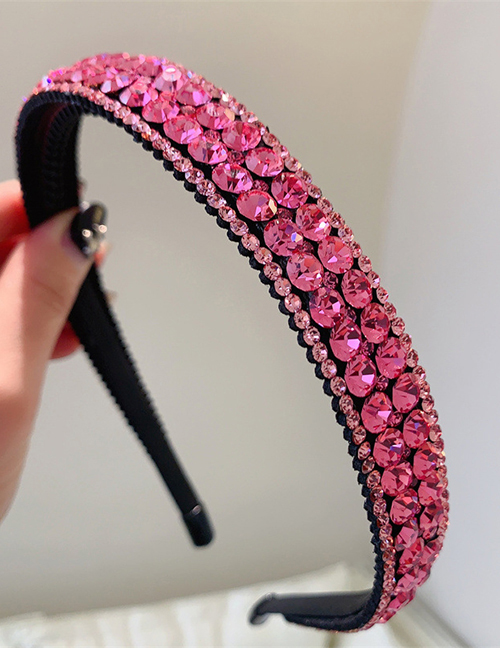 Fashion Pink Geometric Round Rhinestone Wide Brim Headband