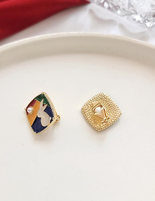 Fashion A Pair Of Ear Clips (triangular Clips) Alloy Contrasting Color Drip Oil Rabbit Pearl Square Ear Clip