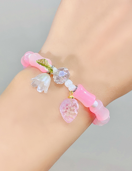 Fashion 4# Cherry Blossom Powder Resin Bamboo Beaded Flower Bracelet