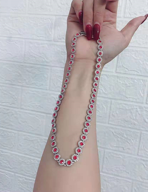 Fashion Platinum Red Diamond Necklace 1:1 Alloy Round Button Diamond Necklace