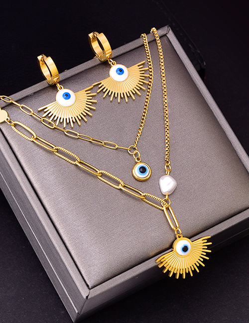 Fashion Necklace + Earrings Titanium Steel Geometric Eye Scallop Necklace Earrings Set