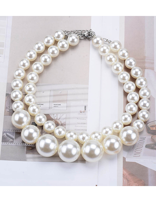 Fashion White Alloy Size Pearl Beaded Double Layer Necklace