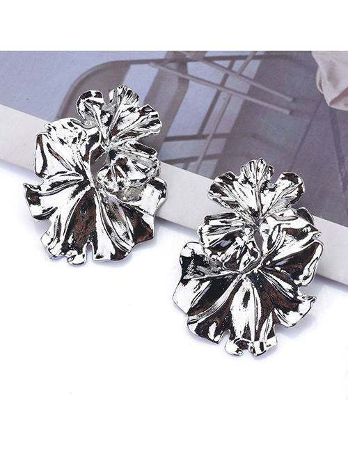 Fashion Silver Metal Geometric Ruffle Earrings