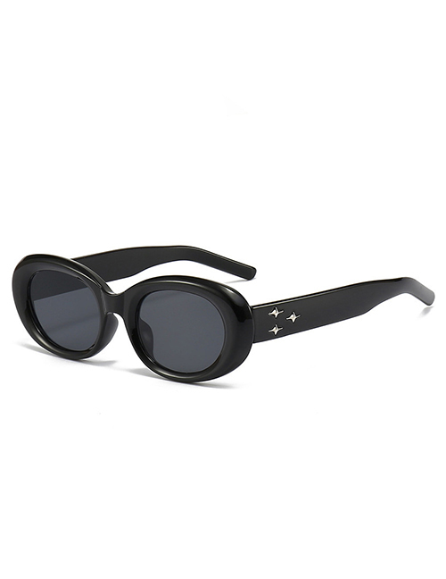 Fashion Black Frame Black Gray Film Pc Oval Sunglasses