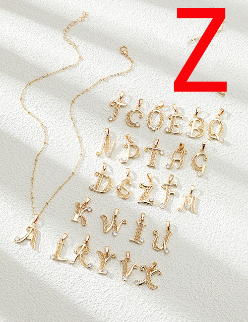 Fashion Z Metal Inlaid Zirconium 26 Letter Necklace