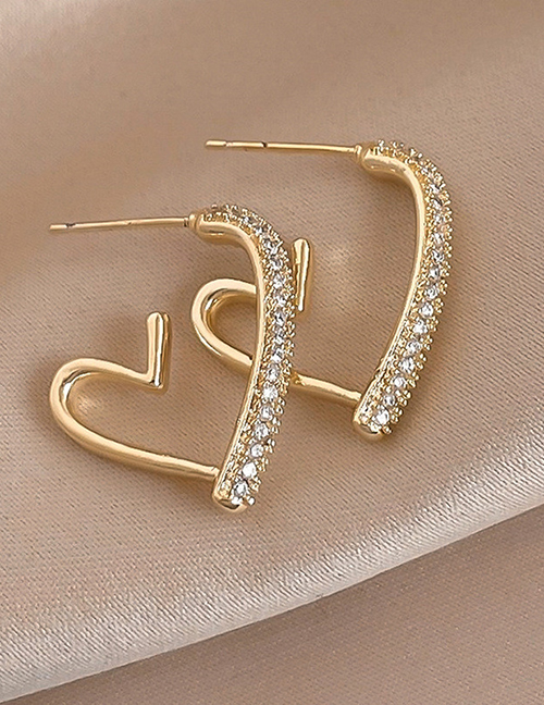 Fashion Gold Metal Diamond Heart Earrings