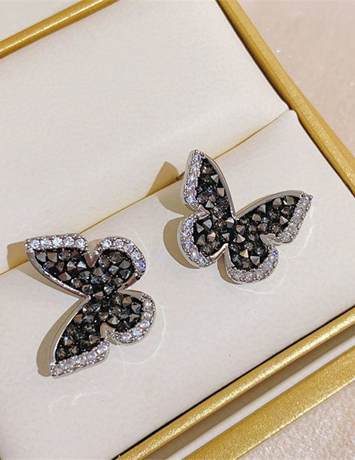 Fashion Silver Metal Diamond Butterfly Stud Earrings