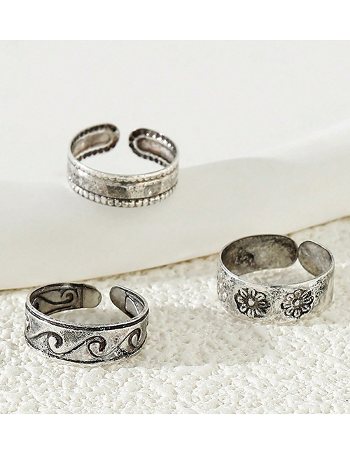 Fashion Silver Alloy Geometric Engraved Open Ring Set
