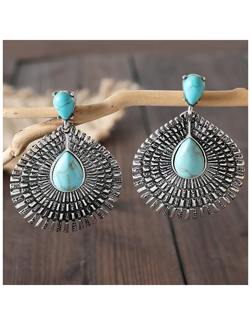 Fashion Silver Alloy Turquoise Scalloped Earrings