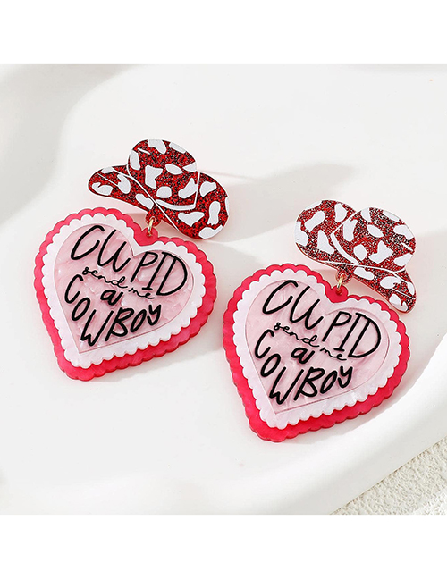 Fashion Pink Alloy Hat Heart Letter Earrings