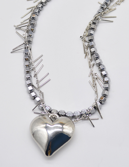 Fashion Silver Alloy Geometric Heart Double Layer Necklace