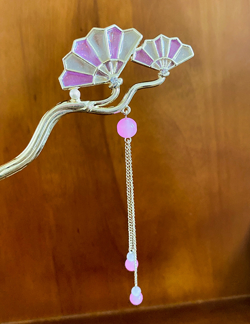 Fashion Hairpin-purple Alloy Diamond Studded Pearl Fan Tassel Hairpin
