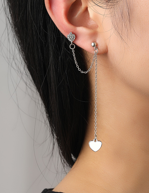 Fashion 6# Alloy Heart Chain Ear Clip Earrings