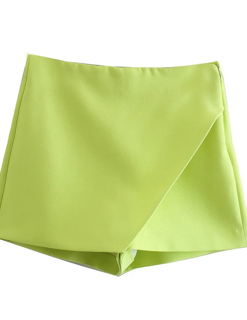 Fashion Green Polyester Asymmetric Culottes