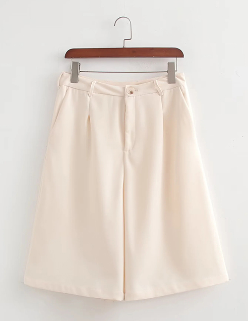 Fashion Milky White Polyester Pleated Trousers