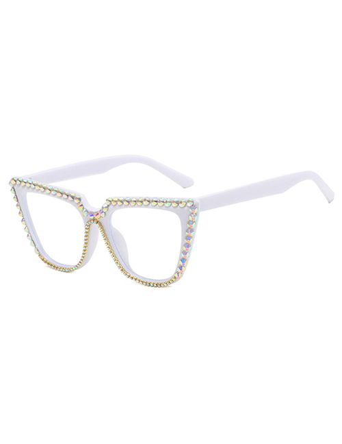 Fashion Solid White Flakes Pc Diamond-studded Cat-eye Large Frame Flat Mirror