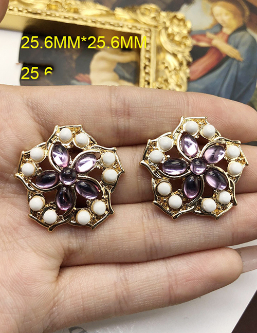 Fashion Purple Earrings Alloy Diamond Flower Stud Earrings