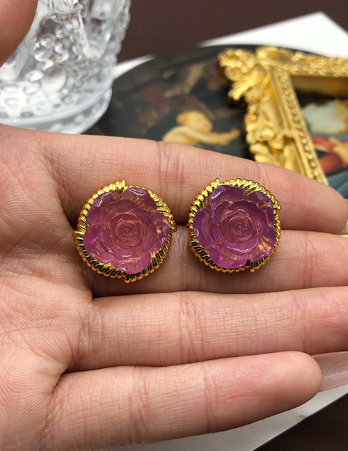 Fashion Purple Earrings Alloy Rose Stud Earrings