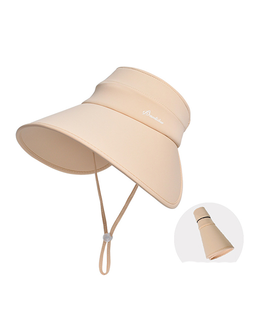 Fashion Elegant Khaki Nylon Large Brim Empty Top Sun Hat