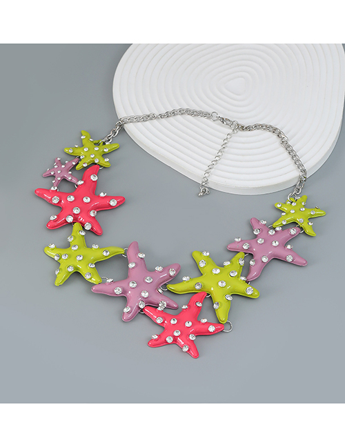 Fashion Color Alloy Oil Drop Diamond Starfish Necklace