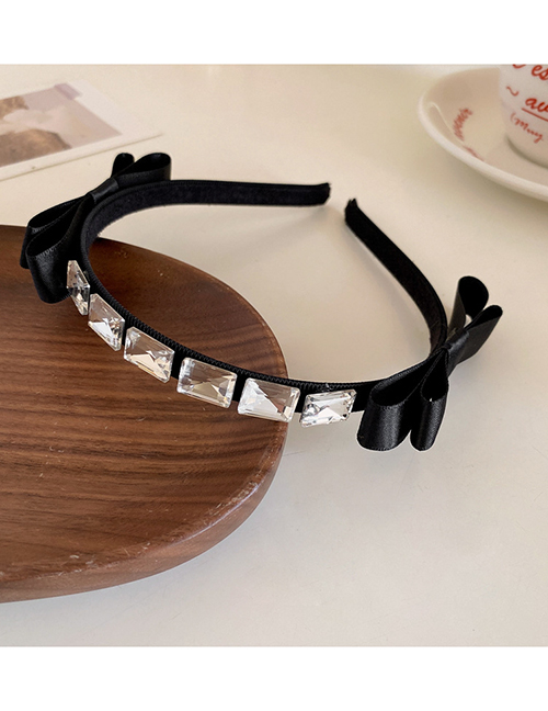 Fashion Headband - Black Bow Fabric Inlaid Square Diamond Bow Geometric Headband